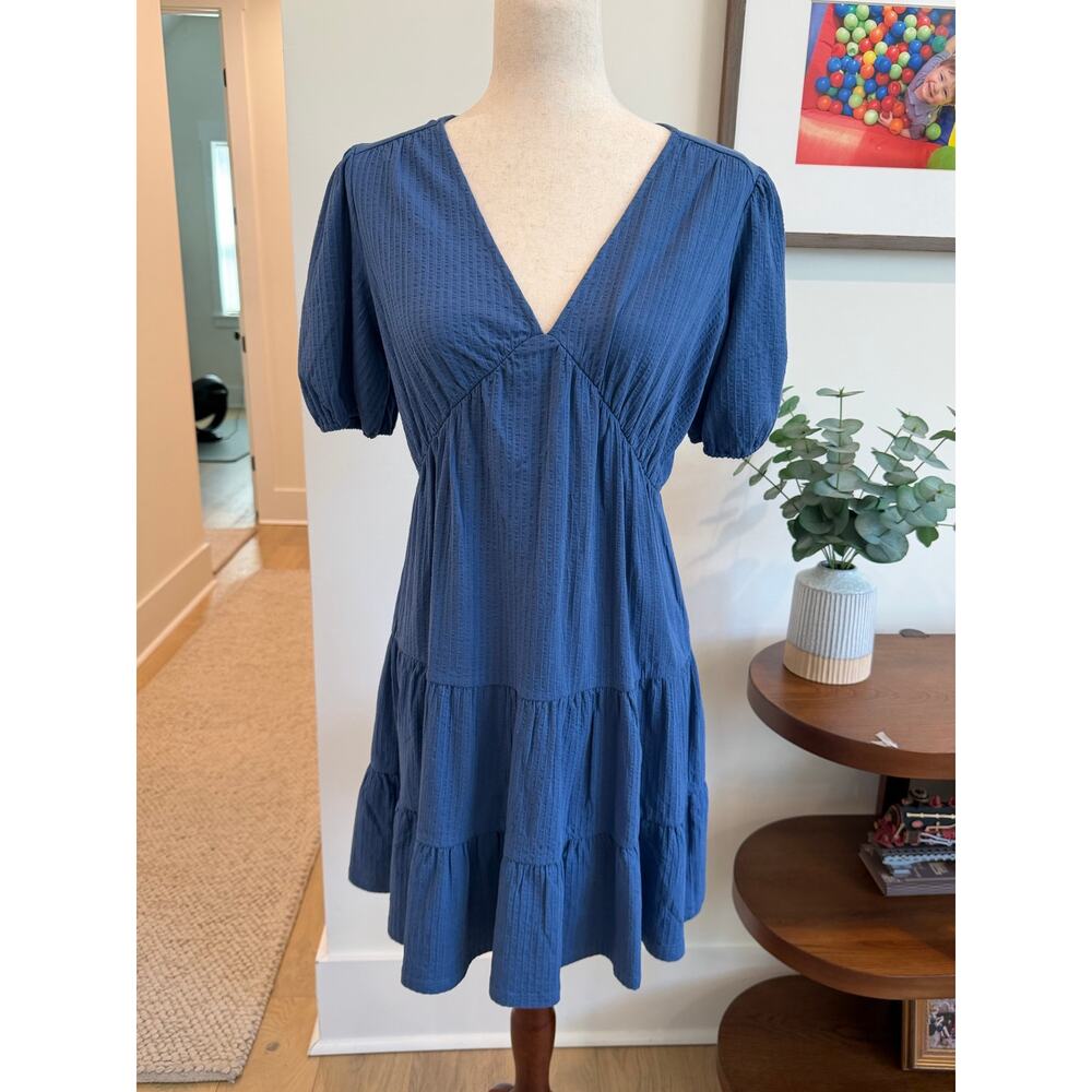 NWT Boden Blue Jersey Seersucker Tiered Mini Dress Size 2